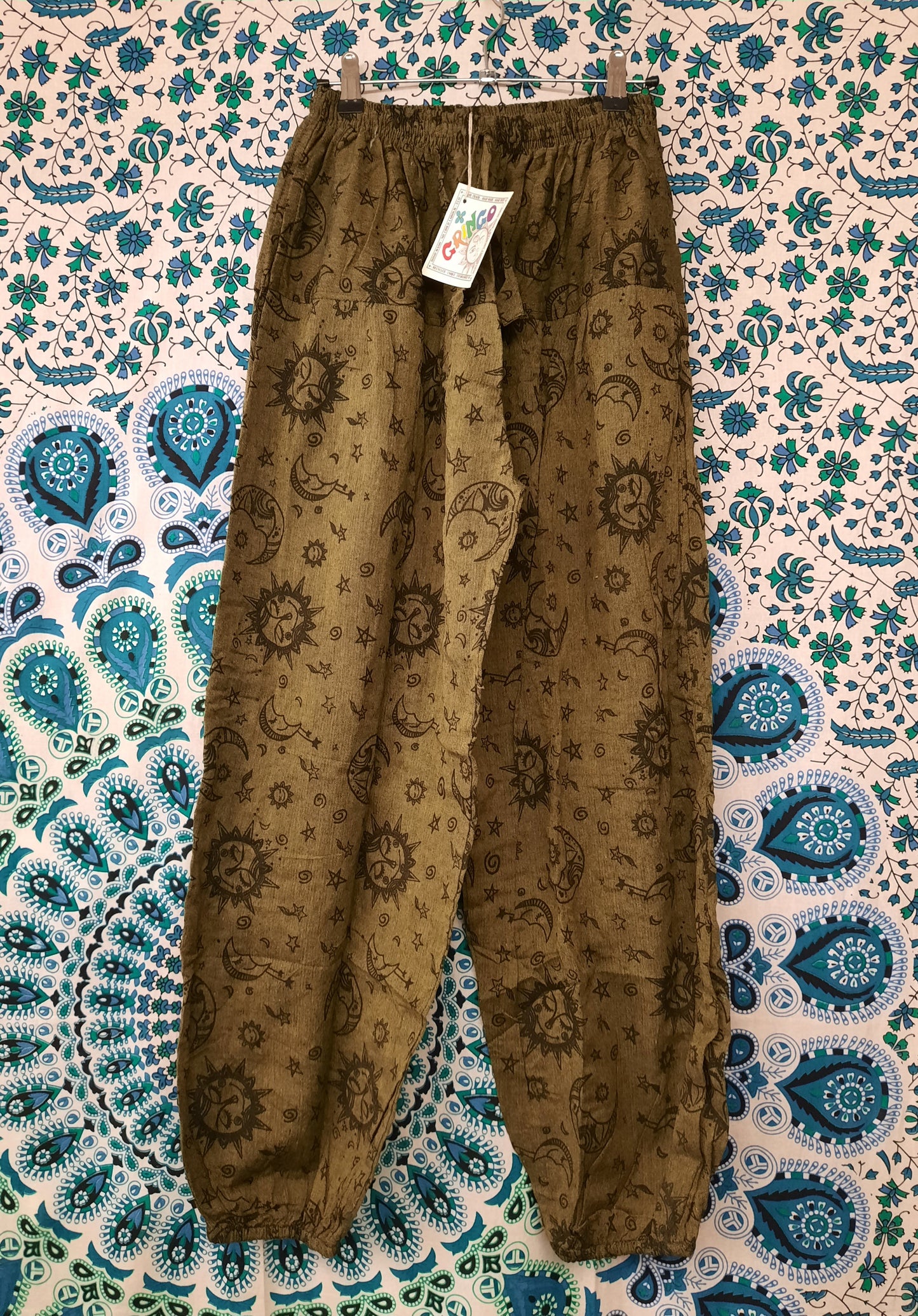 star zodiac celestial print hippy trousers