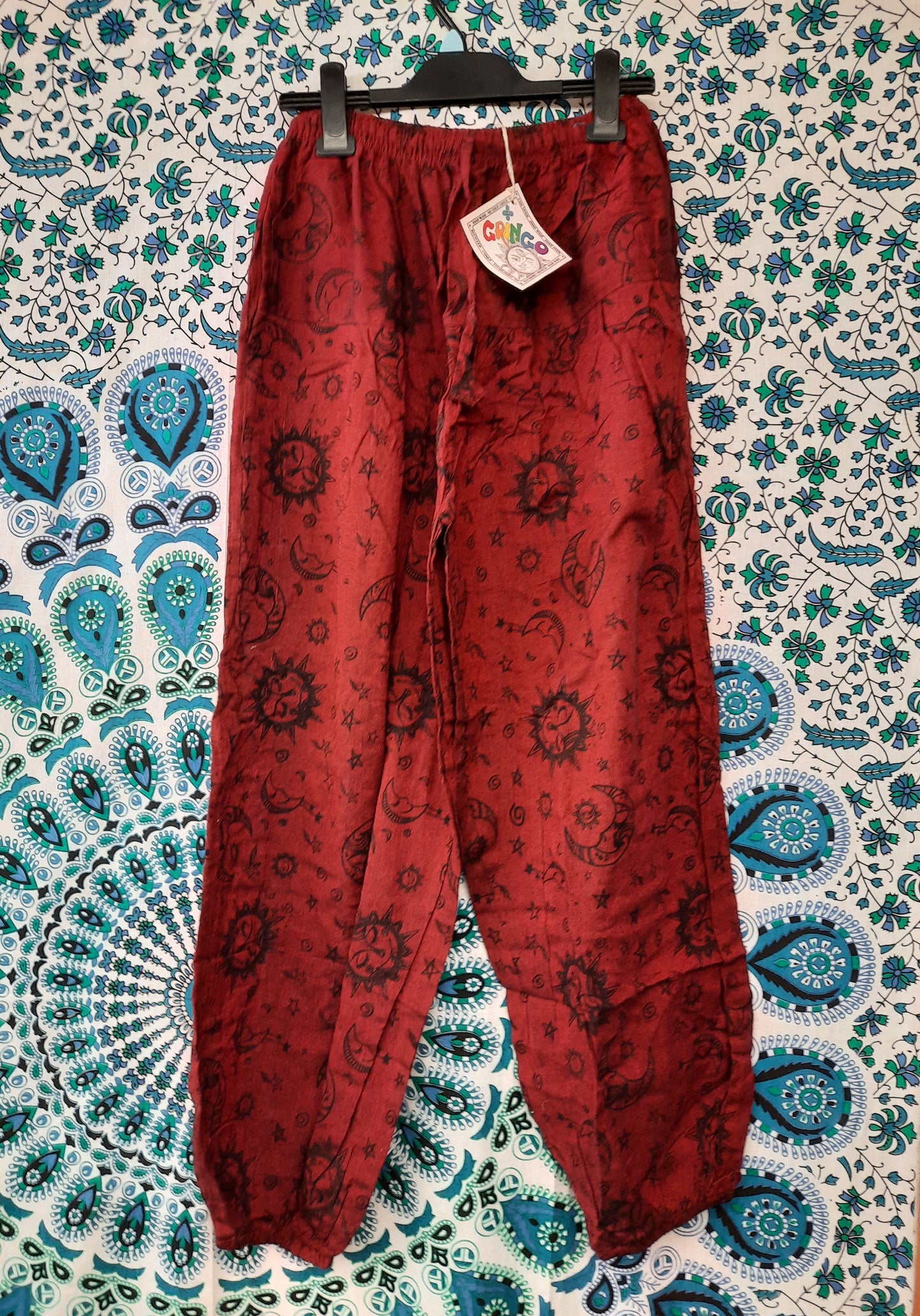 star zodiac celestial print hippy trousers