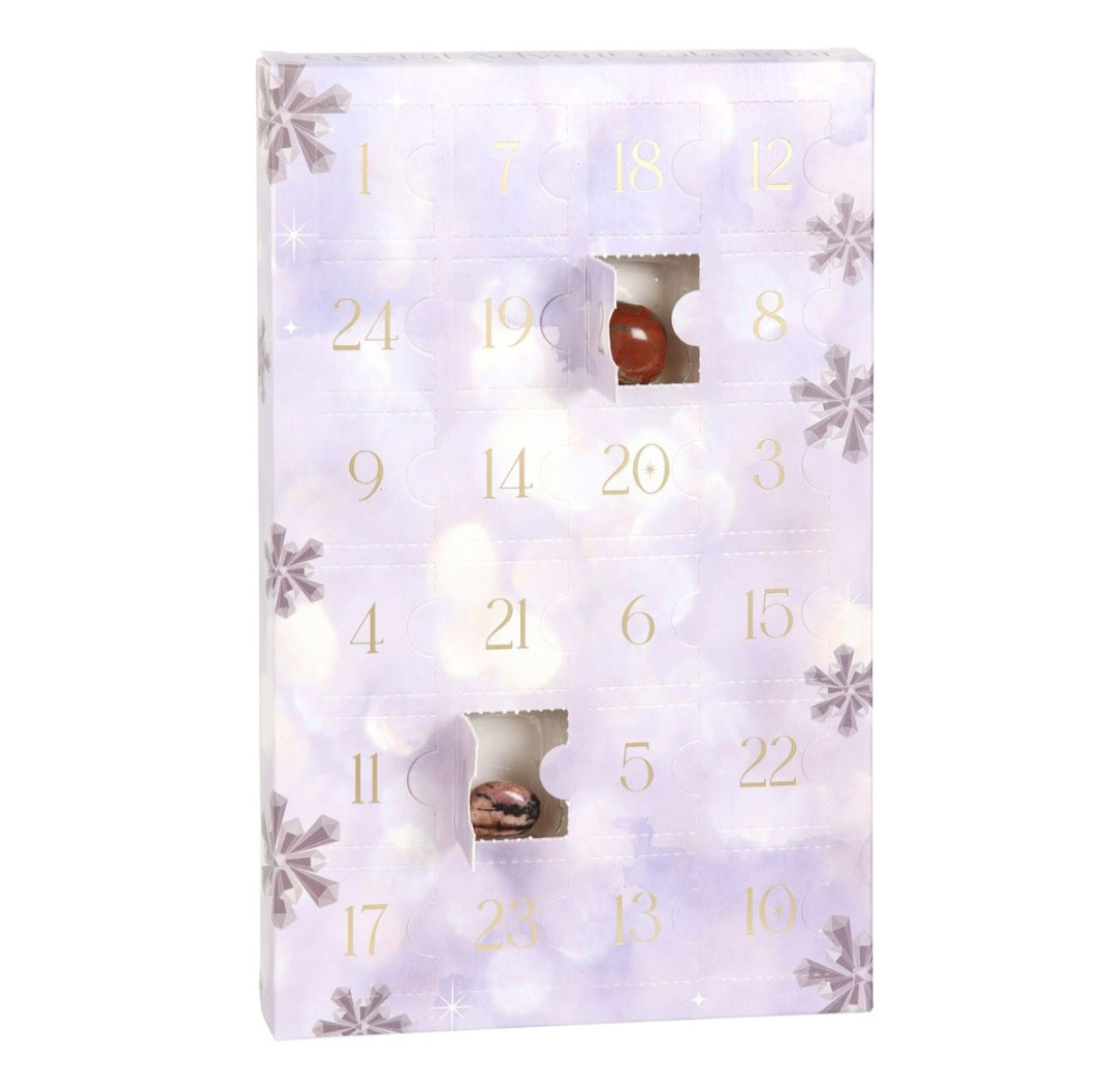 Crystal advent calendar
Stones include; amethyst, green aventurine, strawberry quartz, carnelian, dalmatian jasper, white howlite, red jasper, sodalite, hematite, rose quartz, yellow aventurine, clear quartz, labradorite, gold tiger's eye, blue turquenite, unakite, lemon quartz, rhodonite, black obsidian, dragon bloodstone,