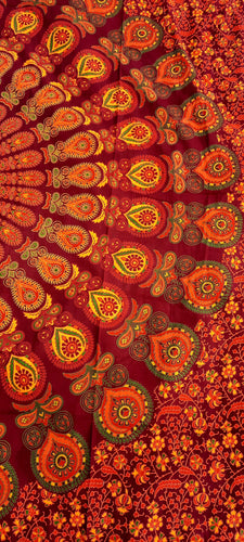 orange and burgandy Flower  peacock mandala indian tapestry, throw, single and double bedspread available