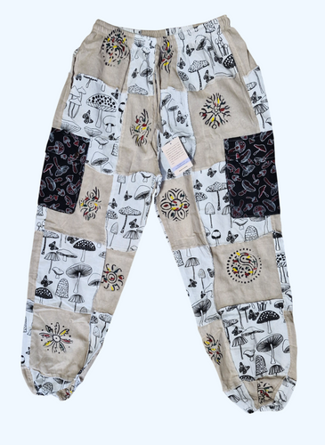 Cream patchwork mushroom trousers