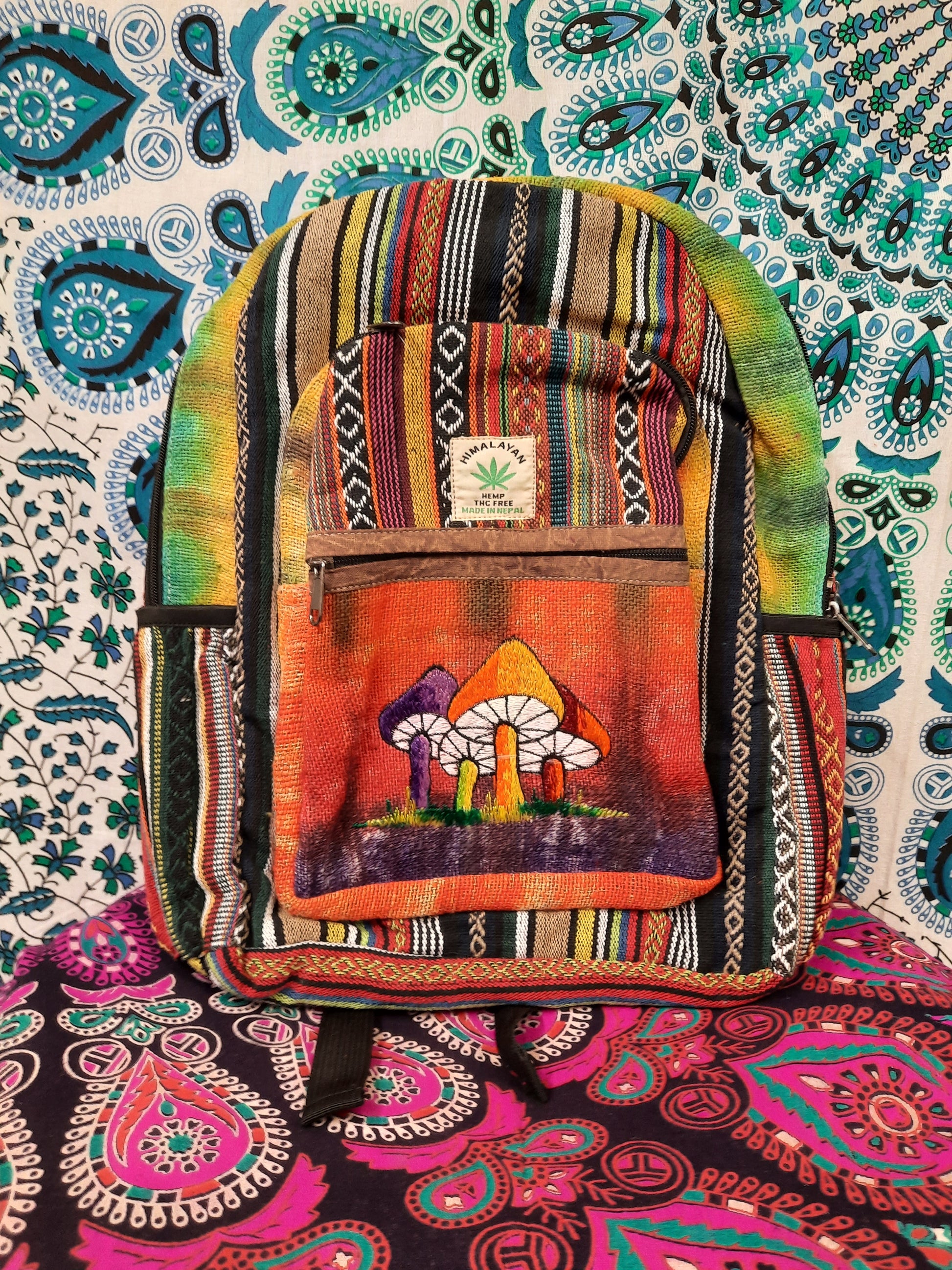 Mushroom rucksack backpack hemp hippy fairtrade mushroom core cottage core
