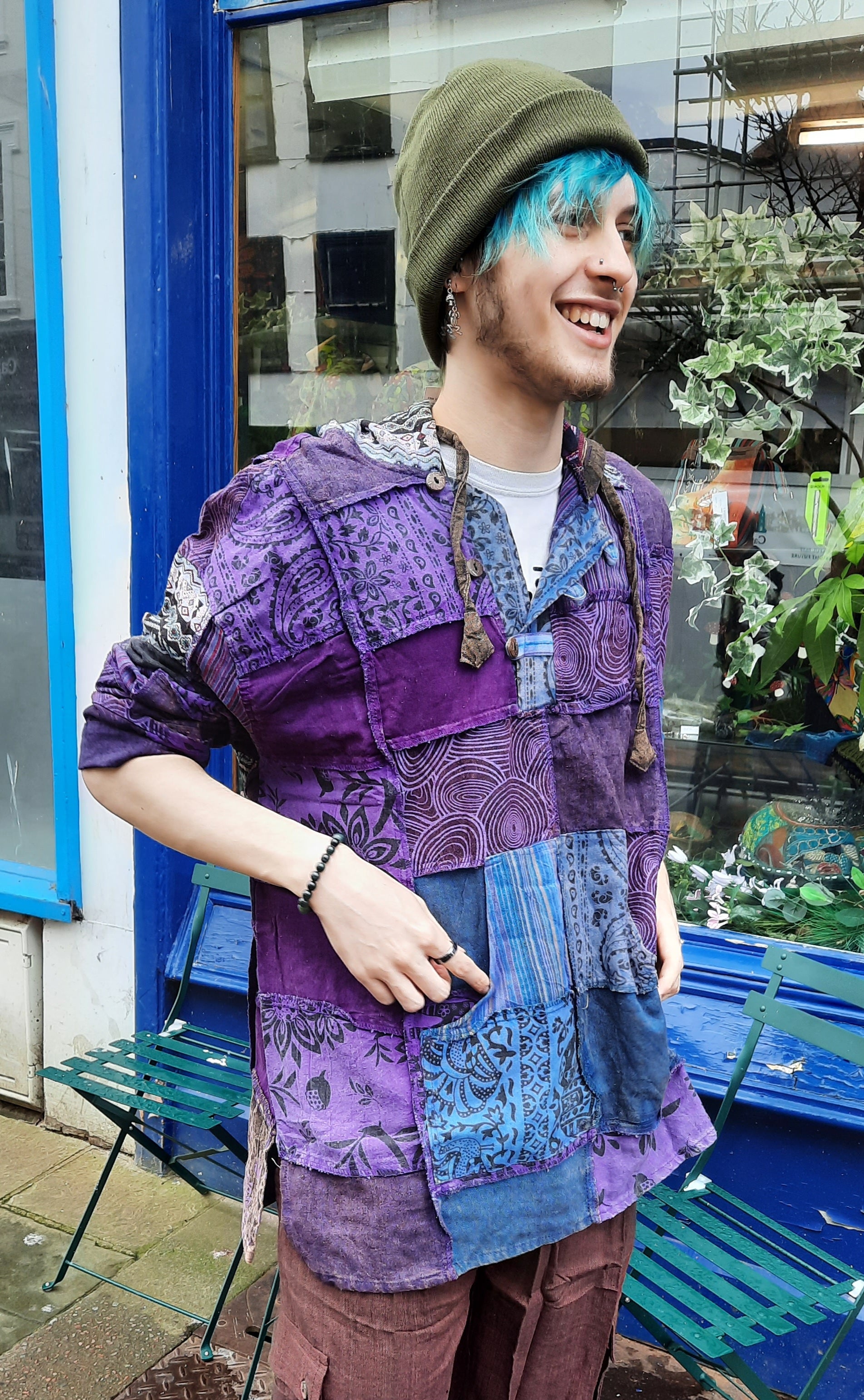 Purple patchwork longsleeve hoodie hoody hippie festuval wear fairtrade handmade
