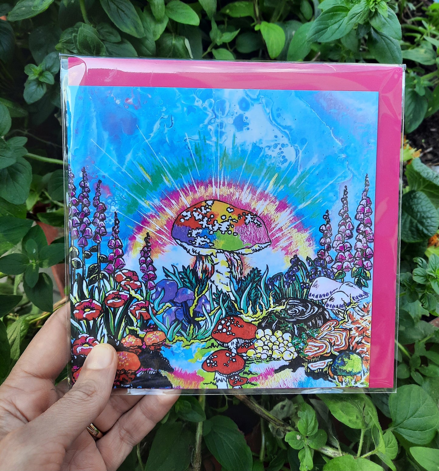 Mushroom art psychedelic trippy greetings card kelly noble illustration