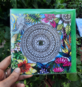 Tropical eye mandala art greetungs card kelly noble illustration