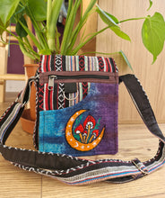 Load image into Gallery viewer, Mushroom and moon hemp tiedye passport bag satchel shoulder bag hippy