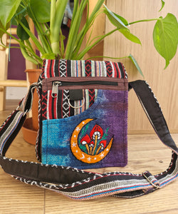 Mushroom and moon hemp tiedye passport bag satchel shoulder bag hippy