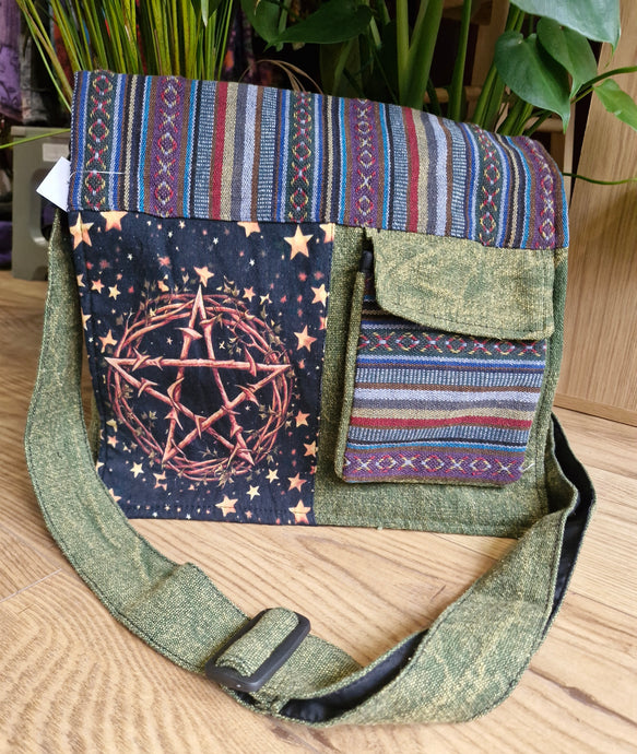 Pentacle star hippy satchel bag hemp fairtrade festival gothic 