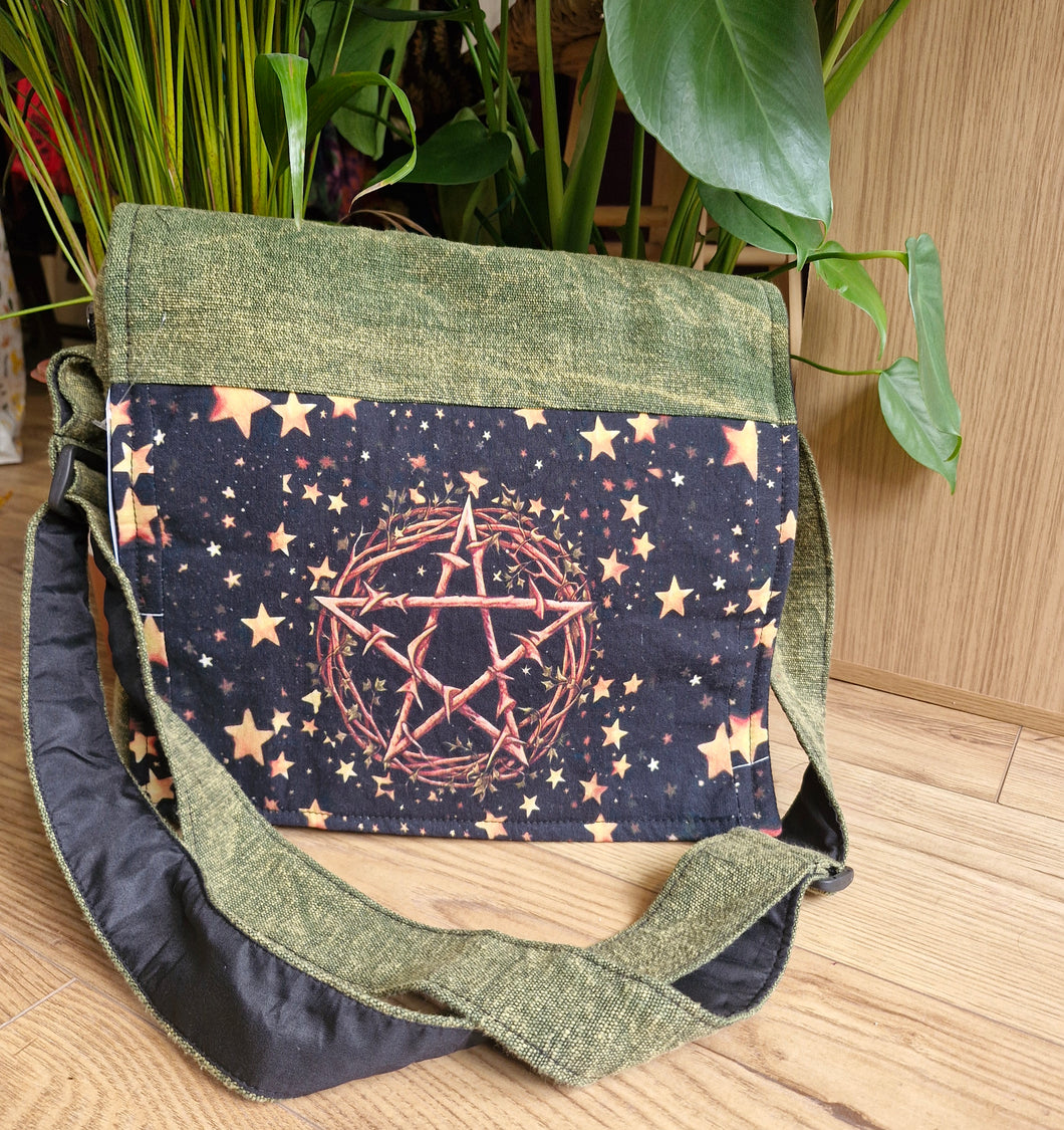 Pentacle star hippy satchel bag hemp fairtrade festival gothic 