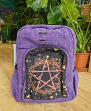 Load image into Gallery viewer, Pentacle star hemp hippy gothic backpack rucksack fairtrade