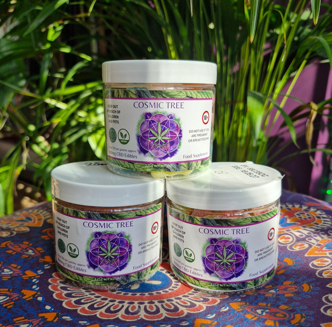 Cosmic tree cbd 25mg broad spectrum gummies teddy bears mixed fruit cherries strawberries edibles food supplement natural pain anxiety relief vegan