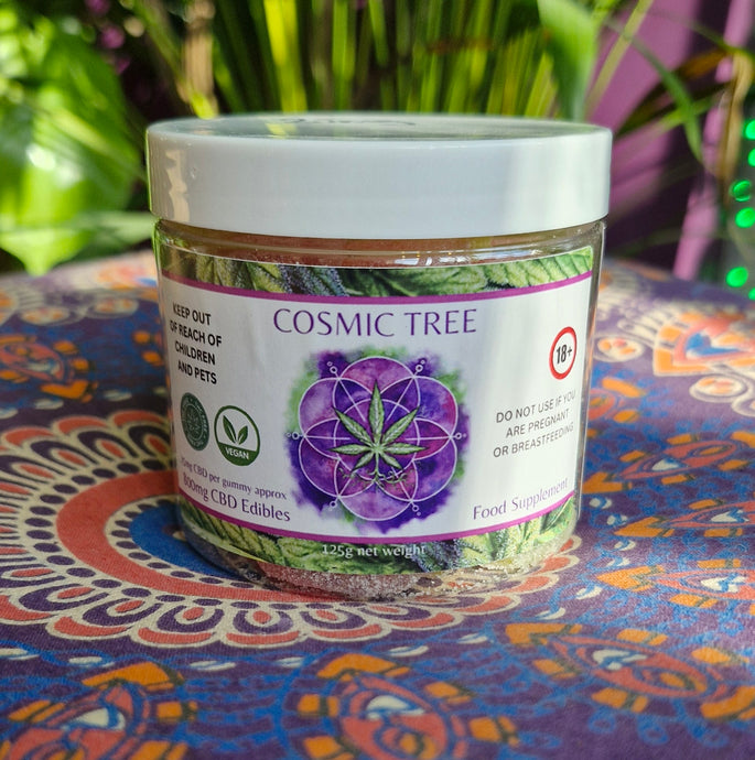 Cosmic tree cbd 25mg broad spectrum gummies teddy bears mixed fruit cherries strawberries edibles food supplement natural pain anxiety relief vegan