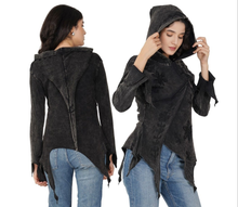 Load image into Gallery viewer, Black pixie hood Acid wash long sleeve top gothic hippie festival wear alternative fashion