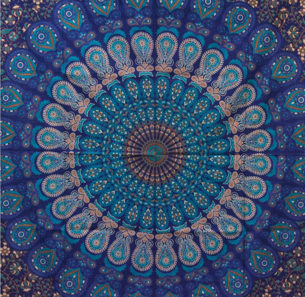 Mandala turquoise blue hippy throw bedspread boho decor 