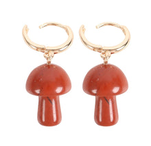 Load image into Gallery viewer, Red jasper crystal mushroom earrings  fairycore mushroom core