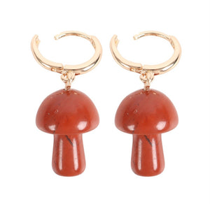 Red jasper crystal mushroom earrings  fairycore mushroom core