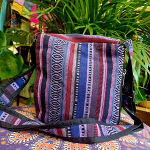 Purple mushroom print cotton zipped shoulder bag hippy festival alternative