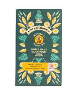 Lions mane mushroom mint and chamomile tea by Cheerful buddha herbal mushroom extract food supplement vegan natural