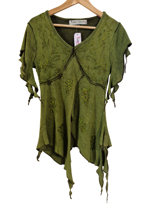 Boho Acid wash short sleeve top