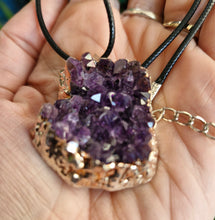 Load image into Gallery viewer, Amethyst cluster pendant ropechain necklace crystals crystal healing natural gemstones