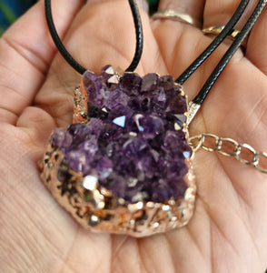 Amethyst cluster pendant ropechain necklace crystals crystal healing natural gemstones