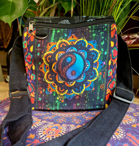 Mandala yingyang black shoulder bag