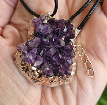 Load image into Gallery viewer, Amethyst cluster pendant ropechain necklace crystals crystal healing natural gemstones
