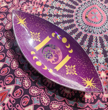 Load image into Gallery viewer, Incense holder enamel bowl purple moon and star 90s aesthetic boho moon phase design