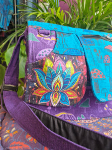 Lotus and mushroom printed with pocket messenger bag
