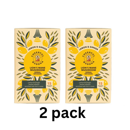 Lions mane mushroom lemon and ginger herbal tea cheerful buddha food supplement mushroom extracts