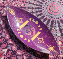 Load image into Gallery viewer, Incense holder enamel bowl purple moon and star 90s aesthetic boho moon phase design