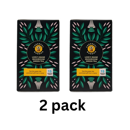 2 pack Lions mane mushroom green tea by cheerful buddha.