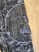 Load image into Gallery viewer, Black Stonewashed mushroom print cotton trousers unisex hippy festival wear