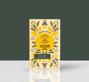 Lions mane mushroom lemon and ginger herbal tea cheerful buddha food supplement mushroom extracts