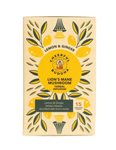 Load image into Gallery viewer, Lions mane mushroom lemon and ginger herbal tea cheerful buddha food supplement mushroom extracts