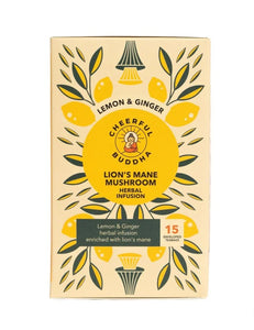 Lions mane mushroom lemon and ginger herbal tea cheerful buddha food supplement mushroom extracts