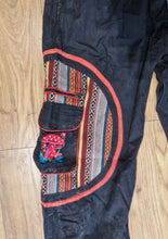 Load image into Gallery viewer, Black Aztec Pocket Loose Fit Mushroom Embroidery Parachute Cargo Bohemian cotton Trousers