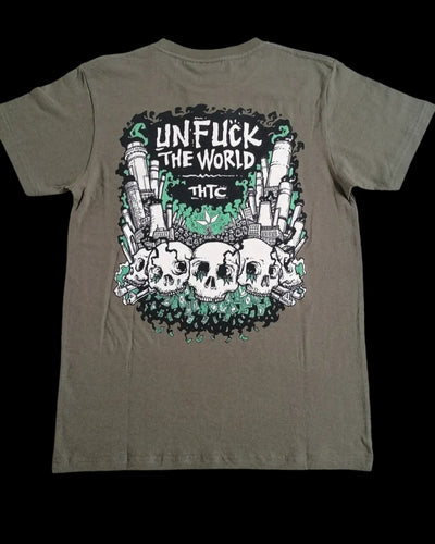 THTC  unfuck the world hemp tshirt.