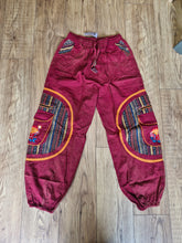 Load image into Gallery viewer, Red Aztec Pocket Loose Fit Mushroom Embroidery Parachute Cargo Bohemian cotton Trousers
