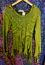 Load image into Gallery viewer, Pixie hood Acid wash long sleeve top