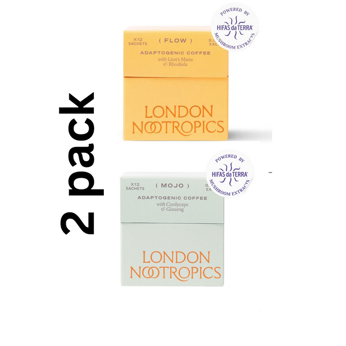 Mojo adaptogenic mushroom coffee box by London Nootropics 2 x 15 servings pk. (Cordeceps and gingseng)