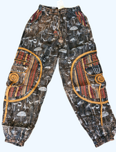 Load image into Gallery viewer, Orange Stonewashed mushroom print cotton trousers unisex hippy festival wear
