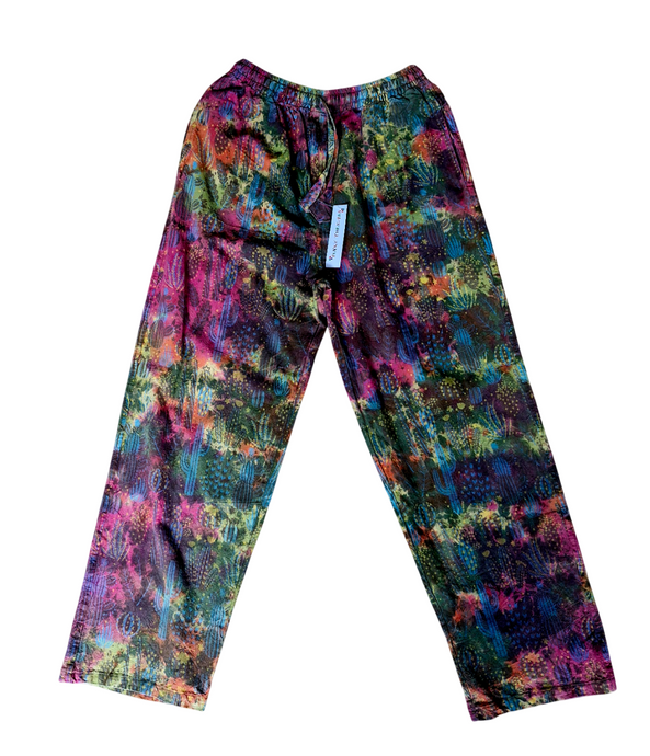 Cactus print heavyweight cotton straight leg trousers red green colour hippy fairtrade festival wear alternative clothing