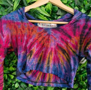 Tie dye long sleeve hooded crop top festival wear hippy alternative clothing