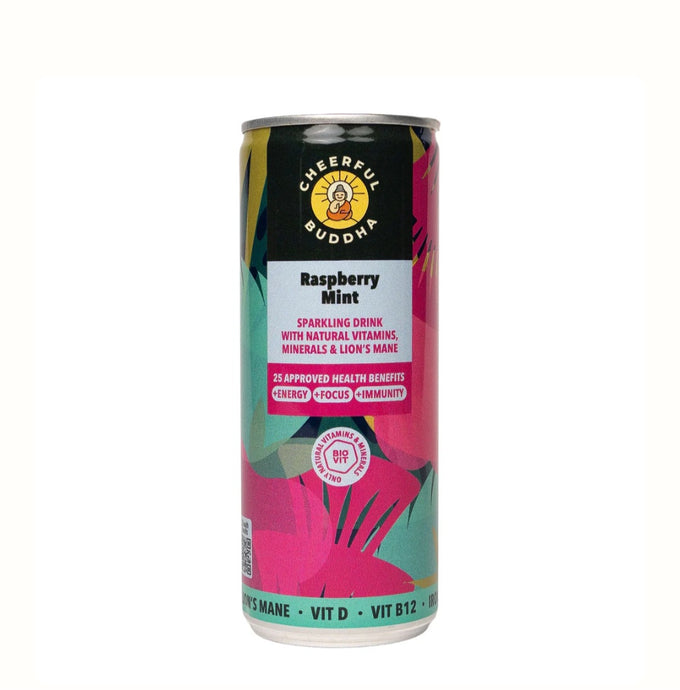 Raspberry & Mint Functional Sparkling Drink – Natural Vitamins & Lion’s Mane by cheerful buddha