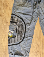 Load image into Gallery viewer, Grey blue Aztec Pocket Loose Fit Mushroom Embroidery Parachute Cargo Bohemian cotton Trousers