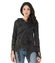 Load image into Gallery viewer, Black pixie hood Acid wash long sleeve top gothic hippie festival wear alternative fashion