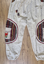 Load image into Gallery viewer, Cream Aztec Pocket Loose Fit Mushroom Embroidery Parachute Cargo Bohemian cotton Trousers