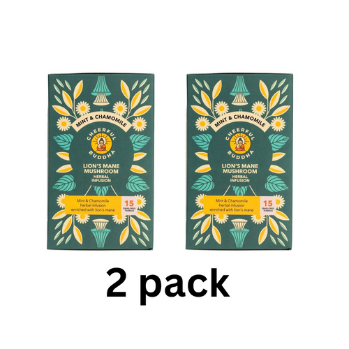 2 pack Lions mane mushroom mint and chamomile tea by Cheerful Buddha