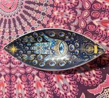 Load image into Gallery viewer, Blue hamsa enamel incense holder boho hippy fairtrade
